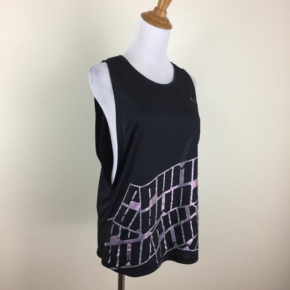 PUMA Black Silver Glittery Large Logo Print Wide Armhole DRY CELL Tank Top - Picture 6 of 9